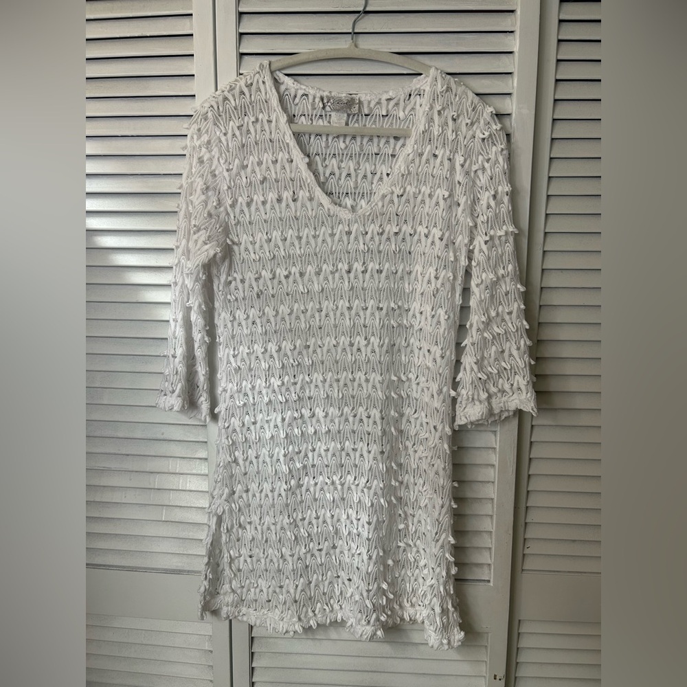 J Valdi White Textured V-Neck Cover‎ Up Size Small